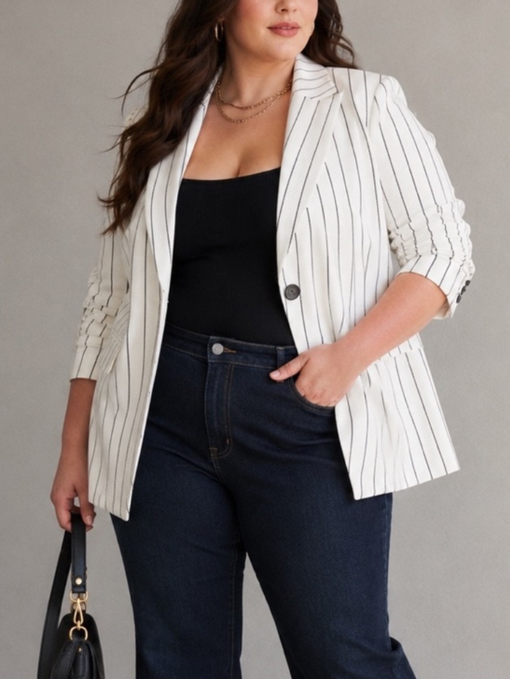 Torrid Size 0 White Pinstripe Blazer - Women's Tailored Jacket